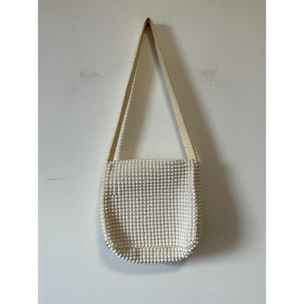 Red White Blue Striped Plastic Beaded 70s Vintage Shoulder Bag Flap - Picture 2 of 5